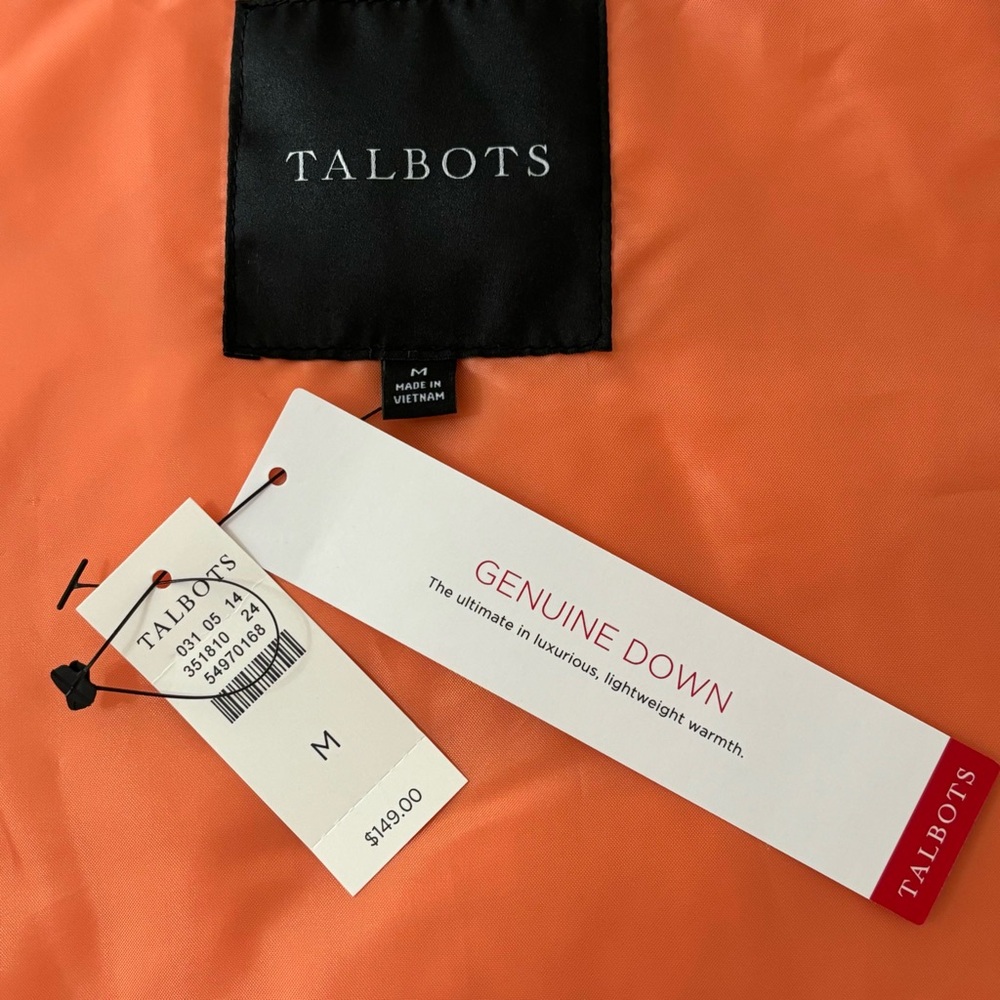 NWT Talbots Orange Down Quilted Vest Detachable Fur Collar M - Picture 10 of 12